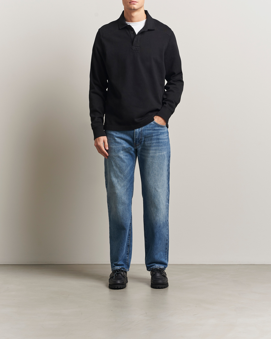 Herr | Tröjor | Merz b. Schwanen | Relaxed Fit Vintage Cotton Rugby Shirt Black