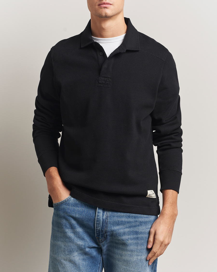 Herr | Tröjor | Merz b. Schwanen | Relaxed Fit Vintage Cotton Rugby Shirt Black