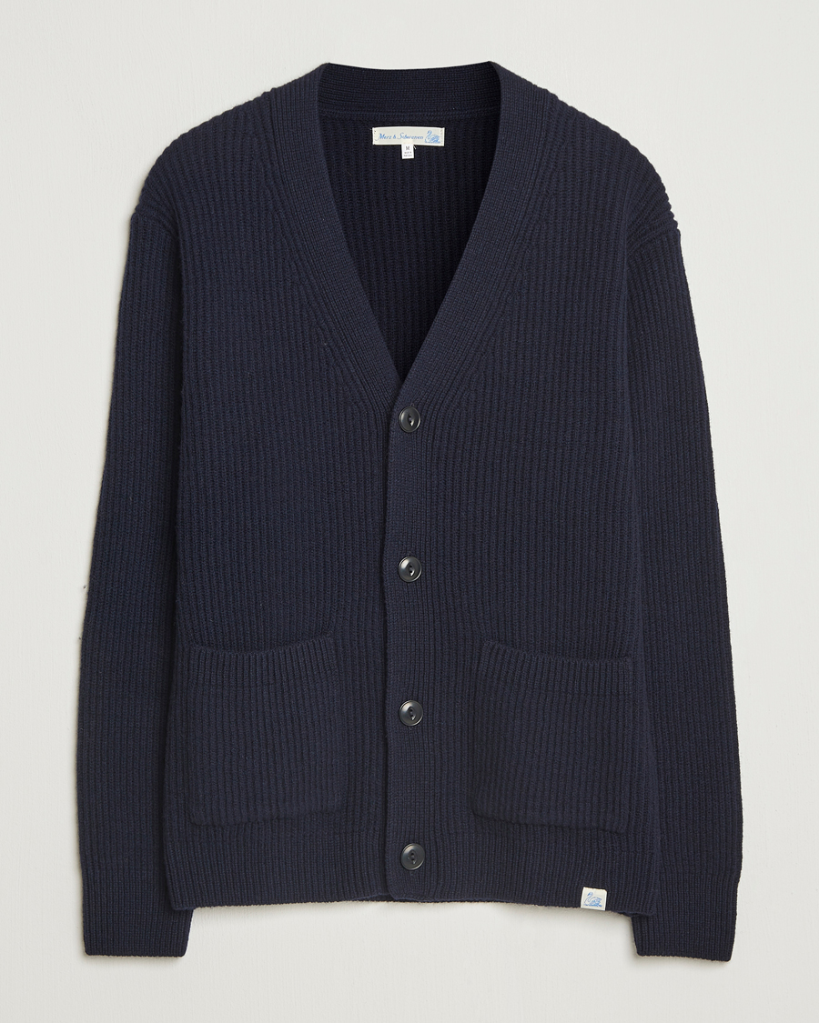Herr | Tröjor | Merz b. Schwanen | Merino/Cashmere Knitted Cardigan Dark Navy