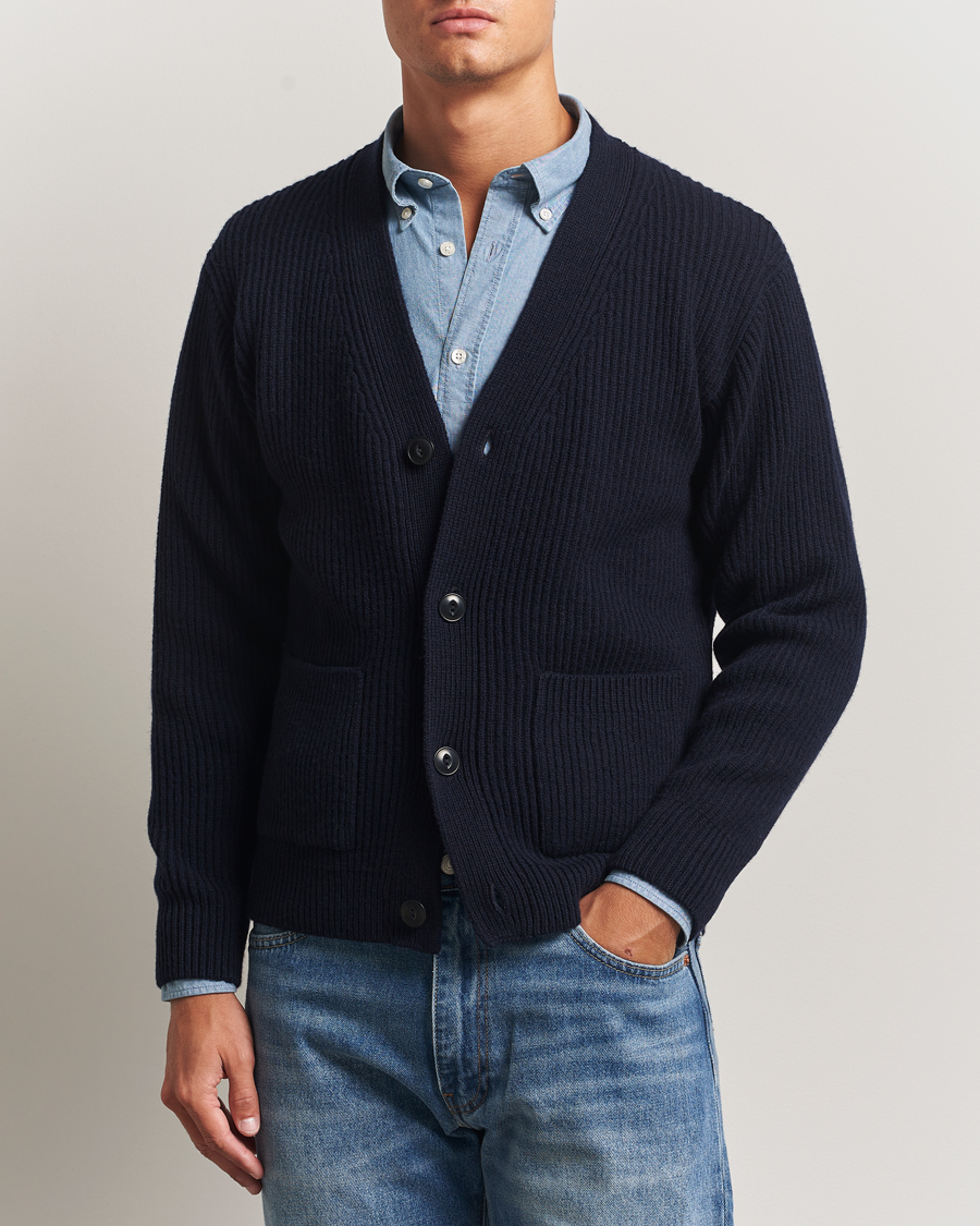 Herr | Tröjor | Merz b. Schwanen | Merino/Cashmere Knitted Cardigan Dark Navy