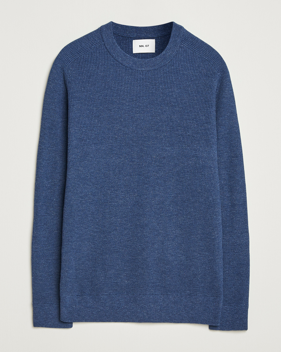 Herr | Tröjor | NN07 | Kevin Cotton Knitted Sweater Denim Blue