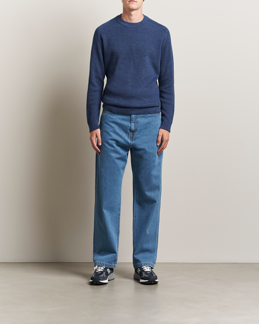 Herr | Tröjor | NN07 | Kevin Cotton Knitted Sweater Denim Blue