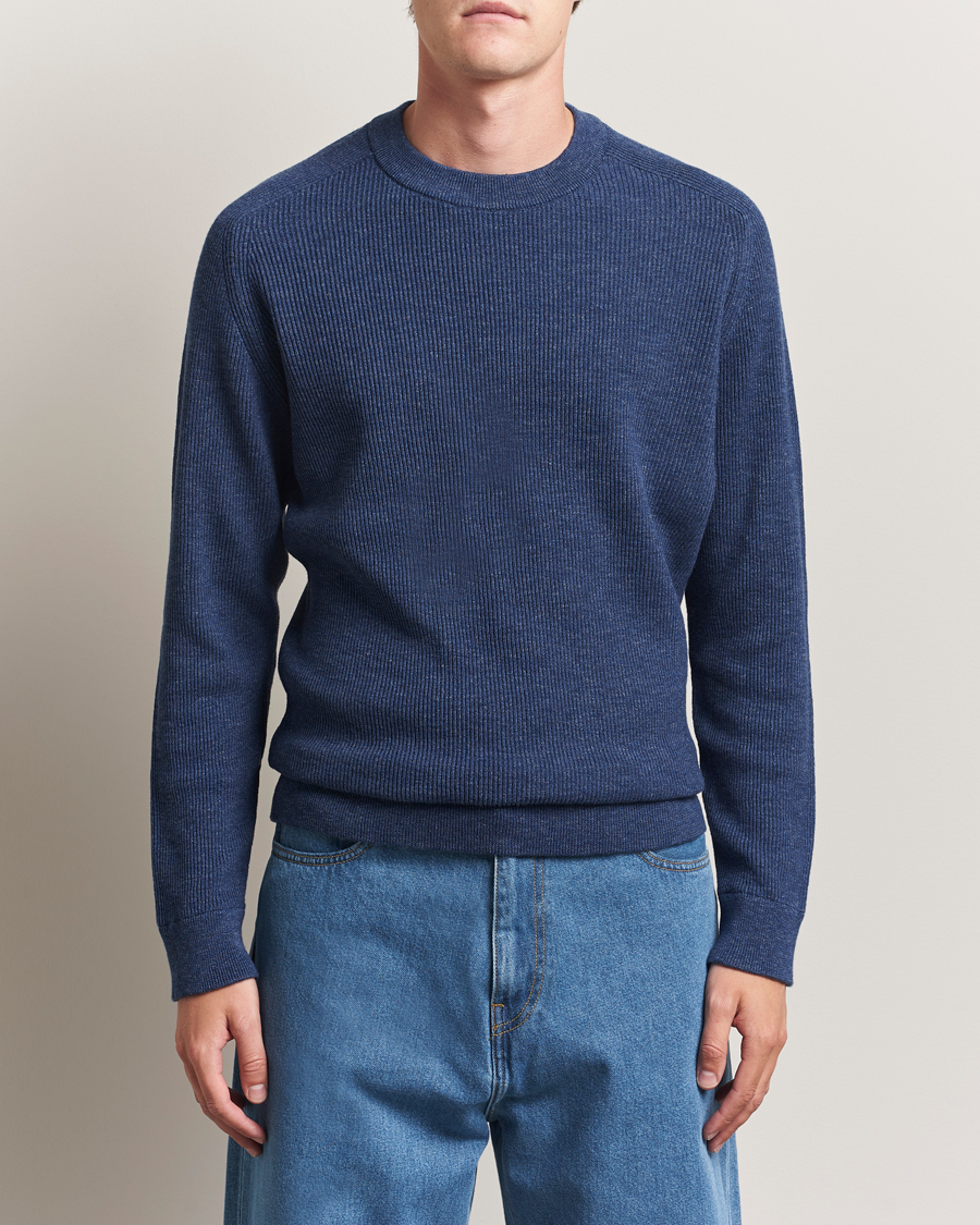 Herr | Tröjor | NN07 | Kevin Cotton Knitted Sweater Denim Blue