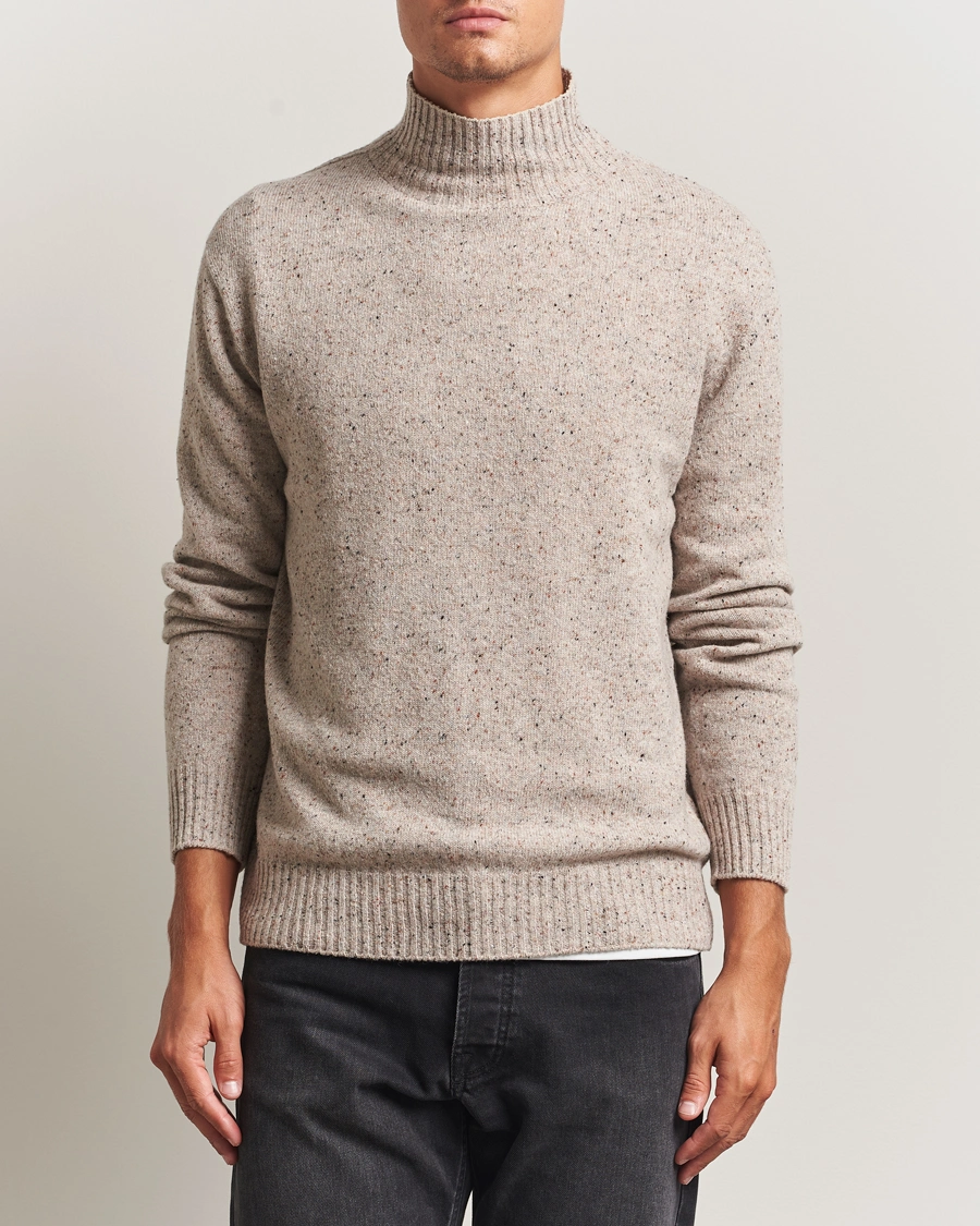 Herr | Tröjor | NN07 | Aksel Wool Donegal Knitted Mock Neck Ivory