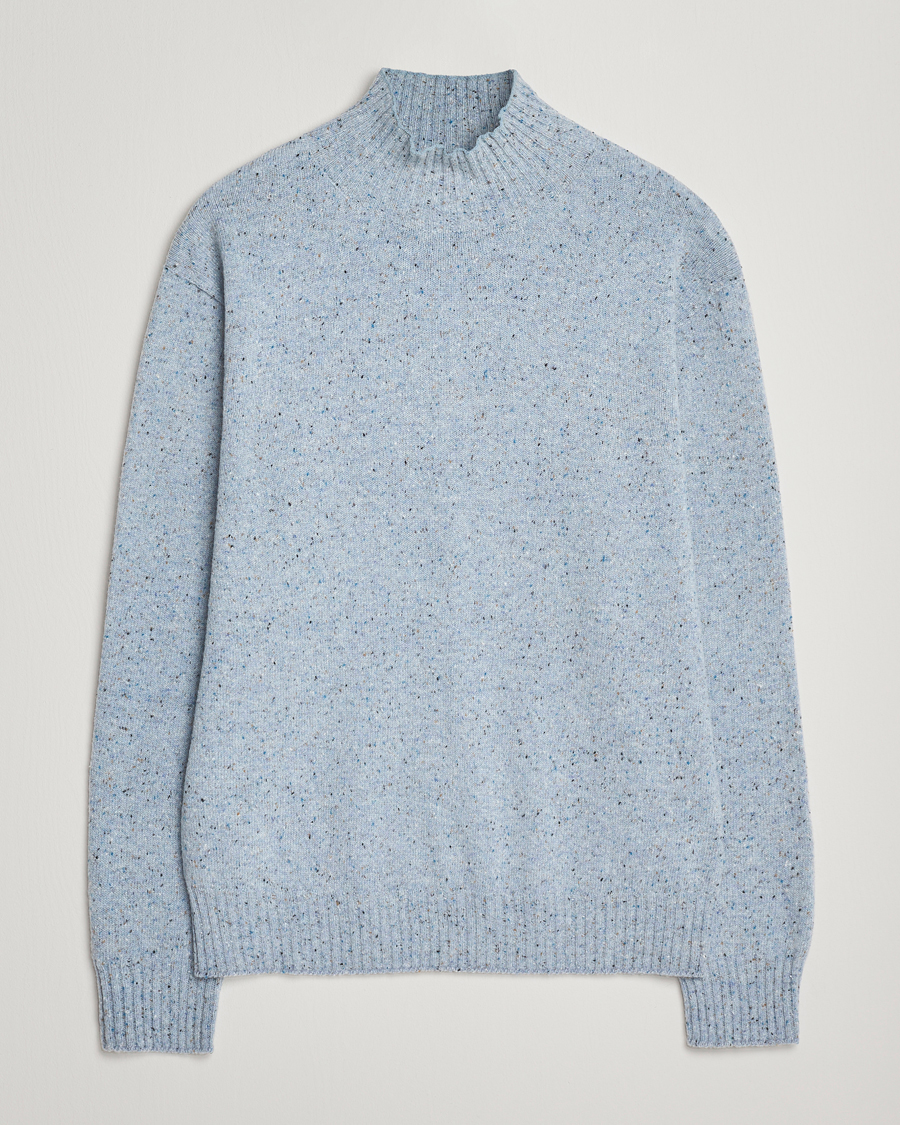 Herr | Tröjor | NN07 | Aksel Wool Donegal Knitted Mock Neck Cerulian Blue