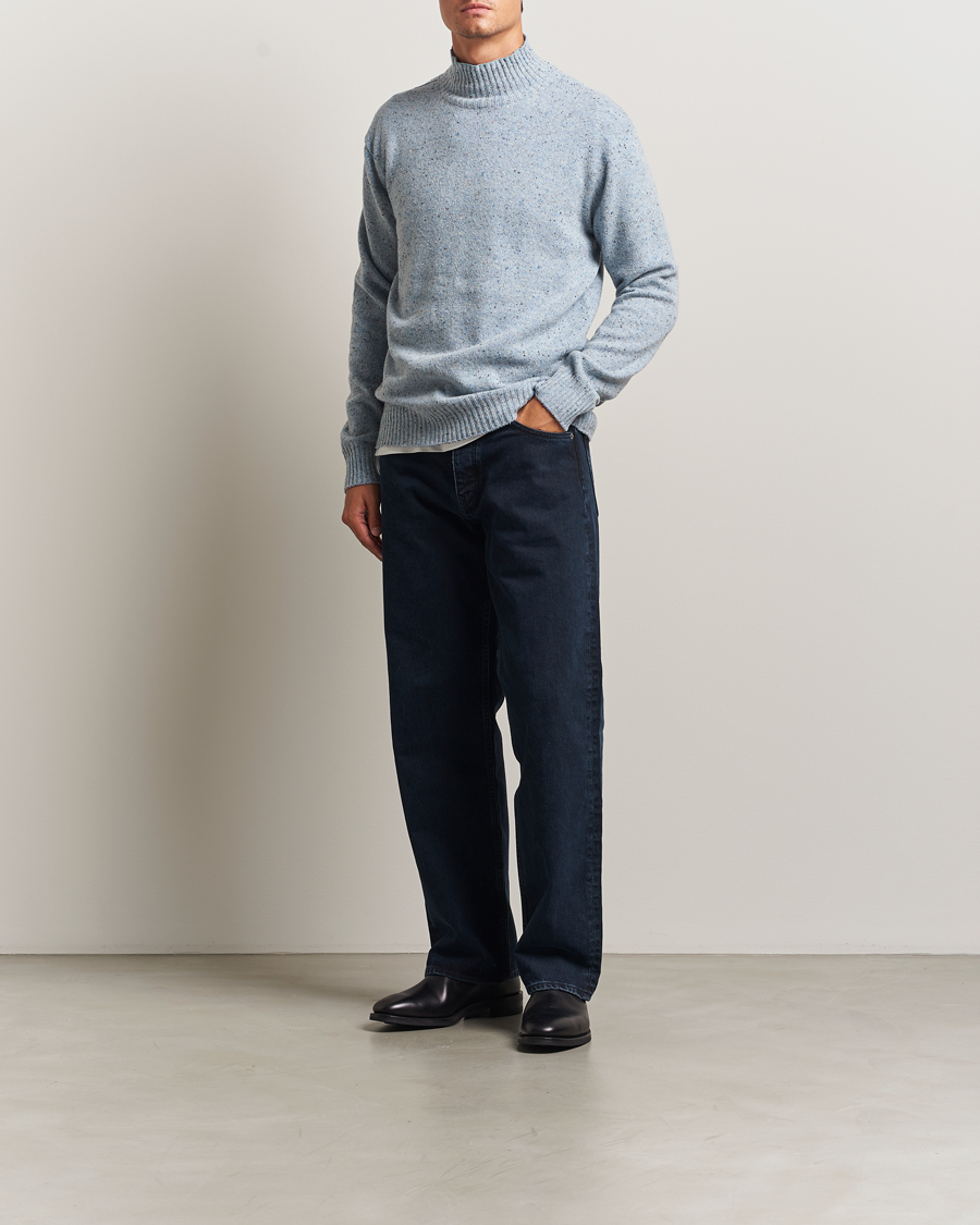 Herr | Tröjor | NN07 | Aksel Wool Donegal Knitted Mock Neck Cerulian Blue