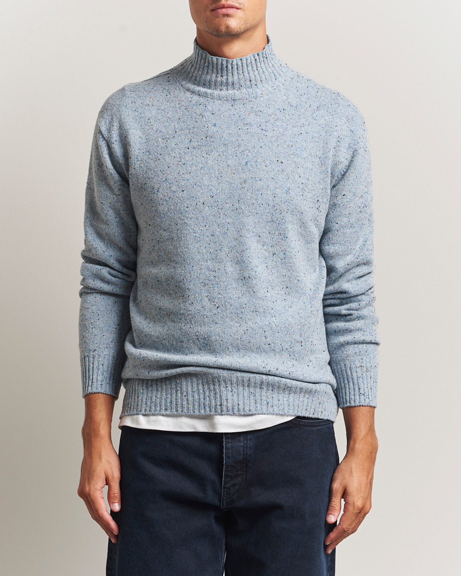 Herr | Tröjor | NN07 | Aksel Wool Donegal Knitted Mock Neck Cerulian Blue