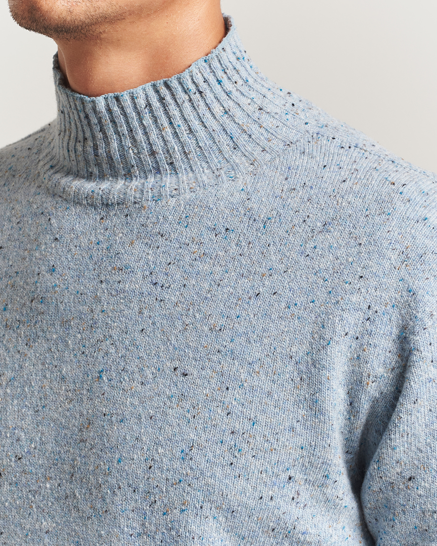Herr | Tröjor | NN07 | Aksel Wool Donegal Knitted Mock Neck Cerulian Blue