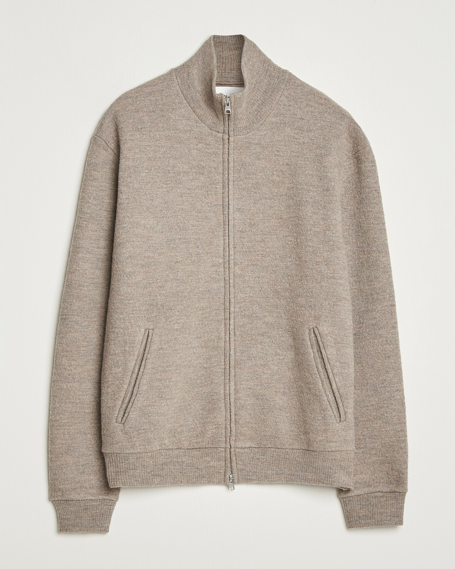 Herr | Tröjor | NN07 | Boiled Wool Full Zip Khaki Beige