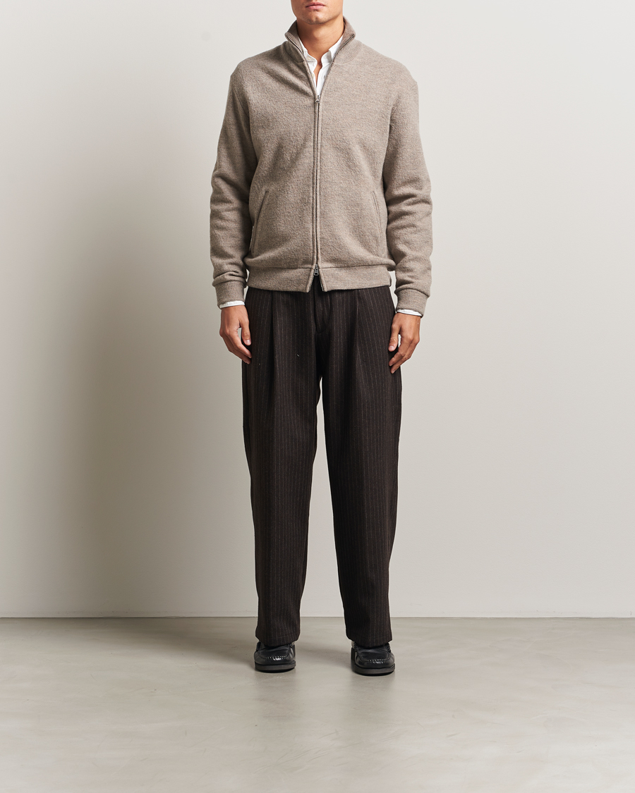 Herr | Tröjor | NN07 | Boiled Wool Full Zip Khaki Beige
