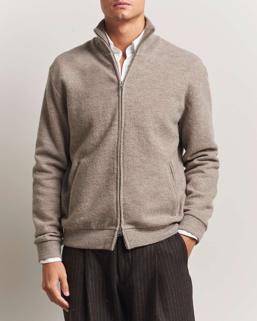 Herr | Tröjor | NN07 | Boiled Wool Full Zip Khaki Beige