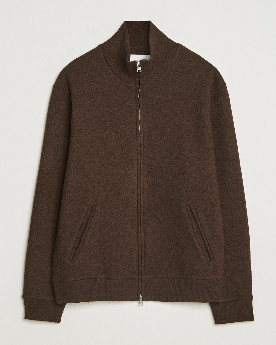 Herr | Tröjor | NN07 | Boiled Wool Full Zip Demitasse Brown
