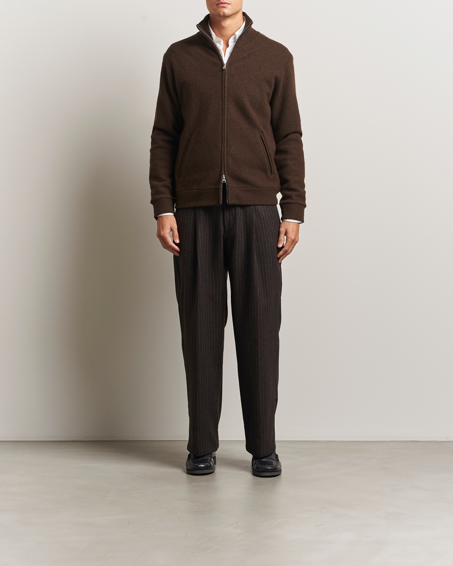Herr | Tröjor | NN07 | Boiled Wool Full Zip Demitasse Brown
