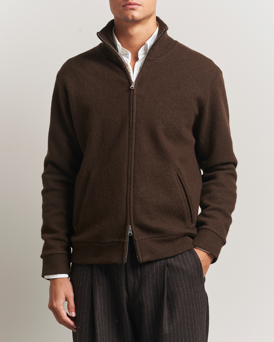 Herr | Tröjor | NN07 | Boiled Wool Full Zip Demitasse Brown