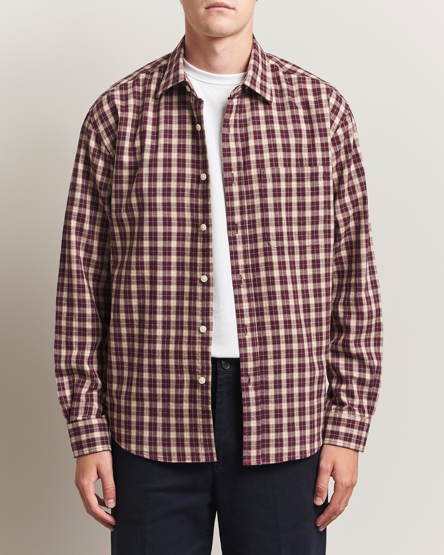 Herr | Skjortor | NN07 | Deon Flannel Checked Shirt Wine Red