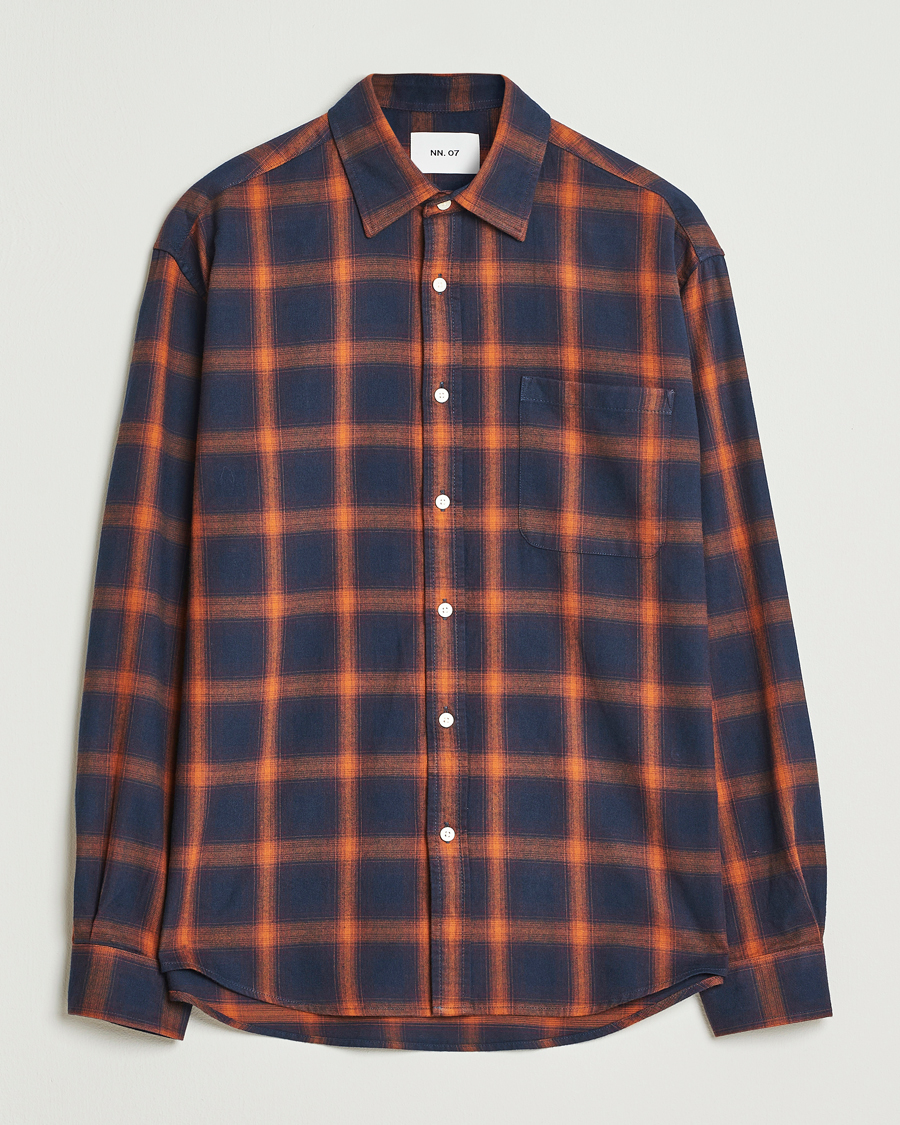 Herr | Skjortor | NN07 | Deon Flannel Checked Shirt Navy/Orange