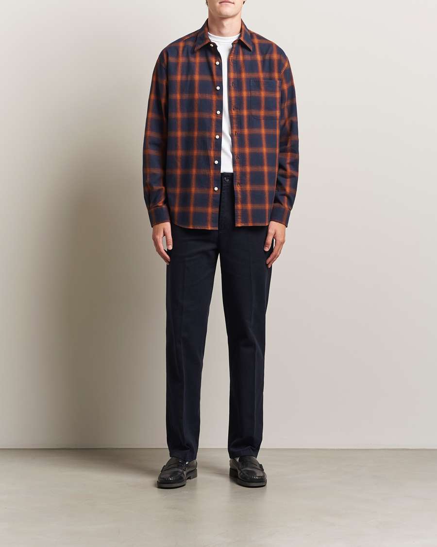 Herr | Skjortor | NN07 | Deon Flannel Checked Shirt Navy/Orange