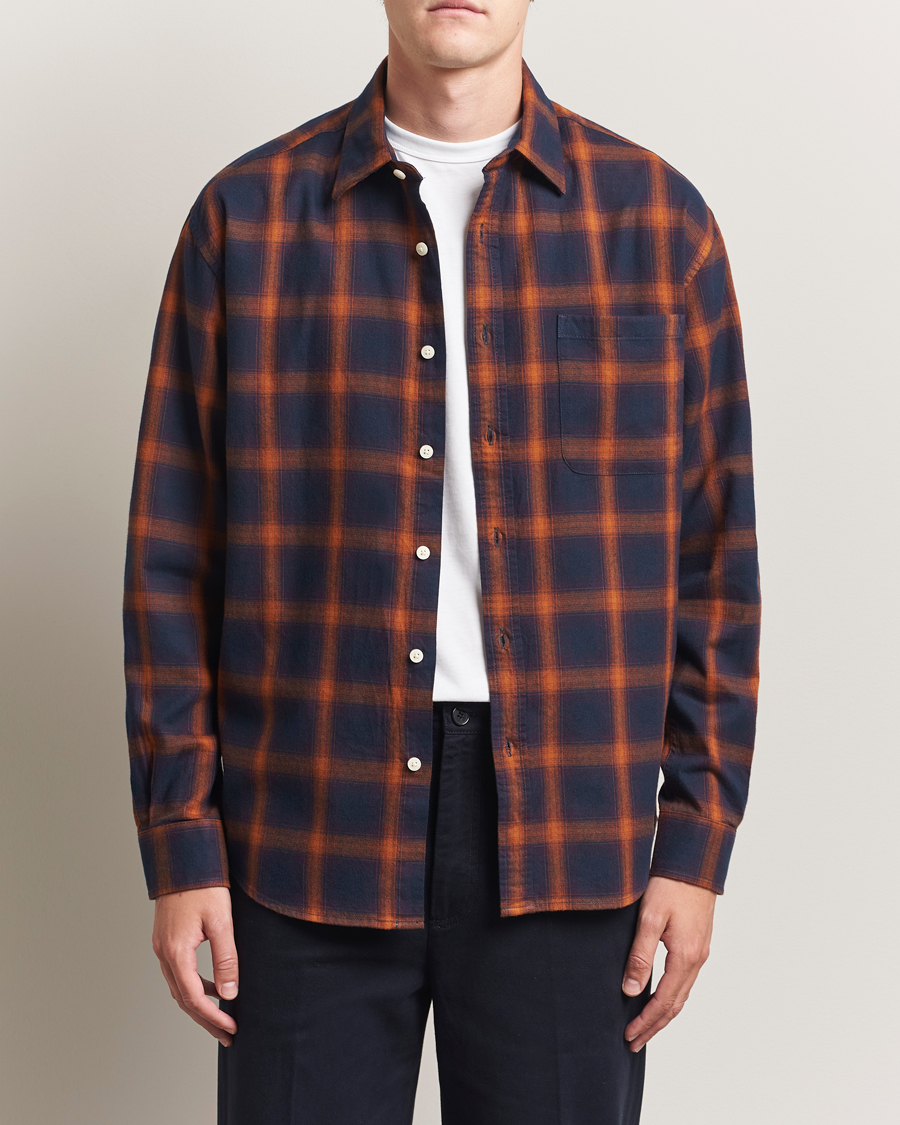 Herr | Skjortor | NN07 | Deon Flannel Checked Shirt Navy/Orange