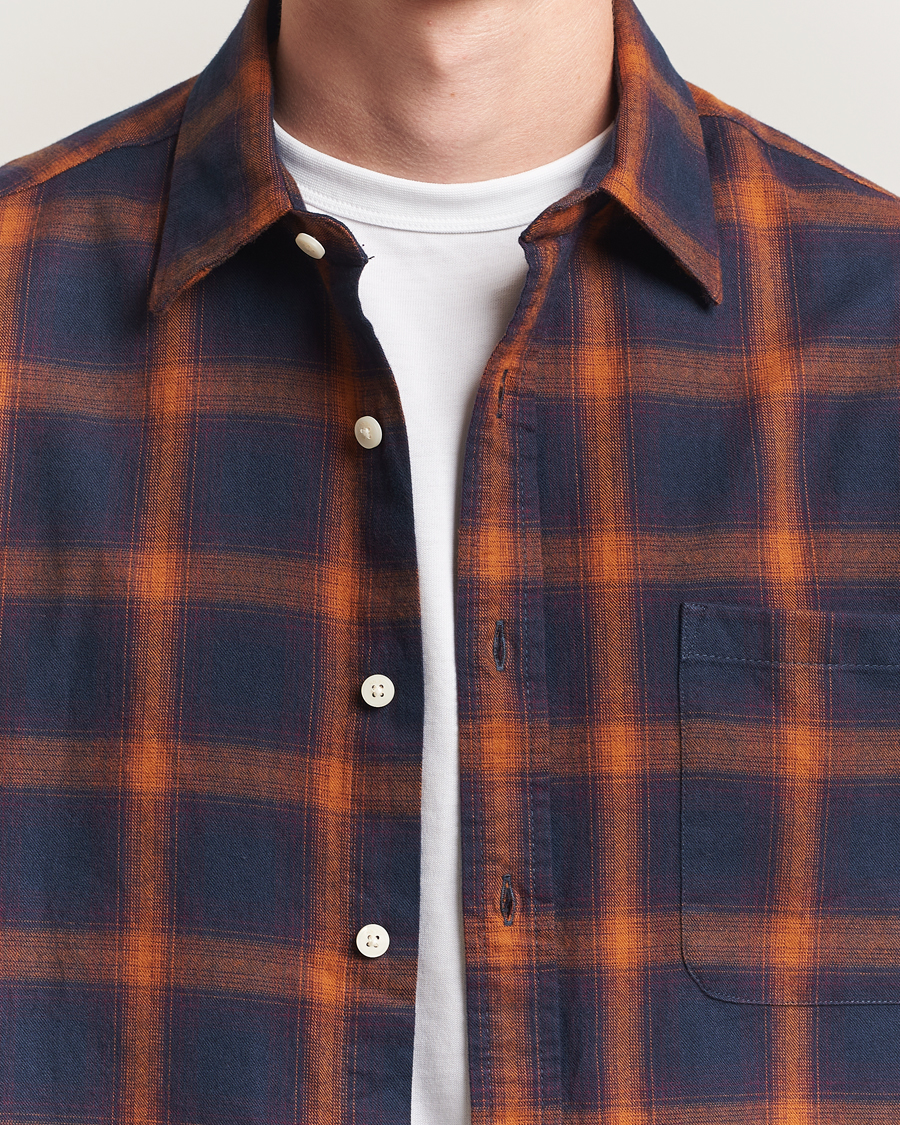 Herr | Skjortor | NN07 | Deon Flannel Checked Shirt Navy/Orange