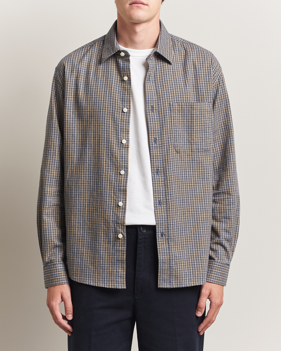 Herr | Skjortor | NN07 | Deon Flannel Checked Shirt Indigo
