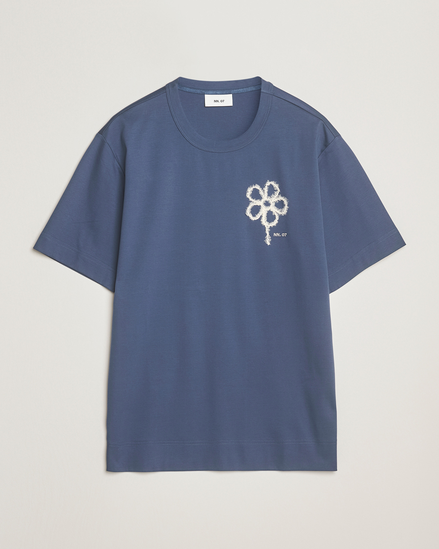 Herr | T-Shirts | NN07 | Pedro Mercerized Embroidered T-Shirt Denim Blue