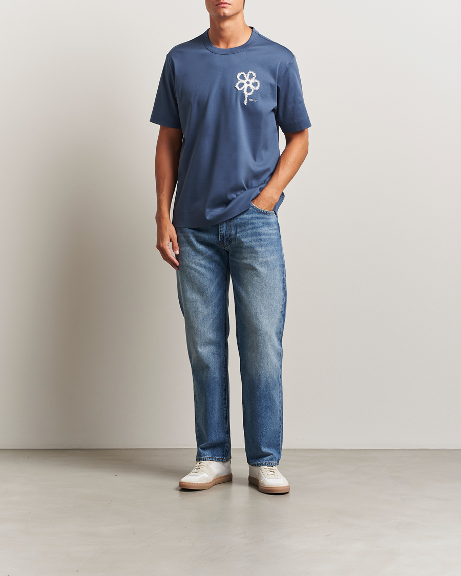 Herr | T-Shirts | NN07 | Pedro Mercerized Embroidered T-Shirt Denim Blue