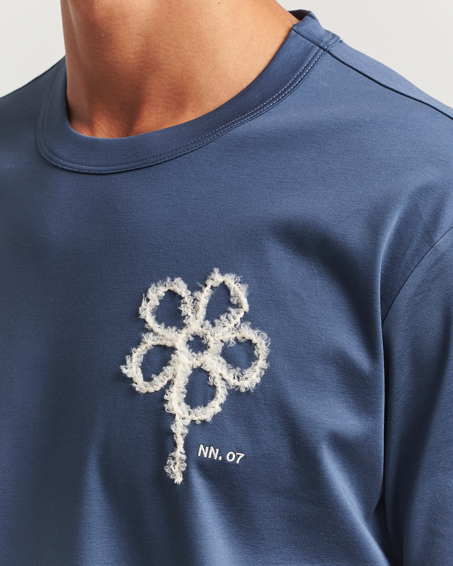 Herr | T-Shirts | NN07 | Pedro Mercerized Embroidered T-Shirt Denim Blue