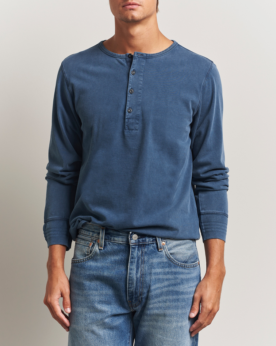 Herr | Tröjor | Nudie Jeans | Long Sleeved Henley Washed Blue