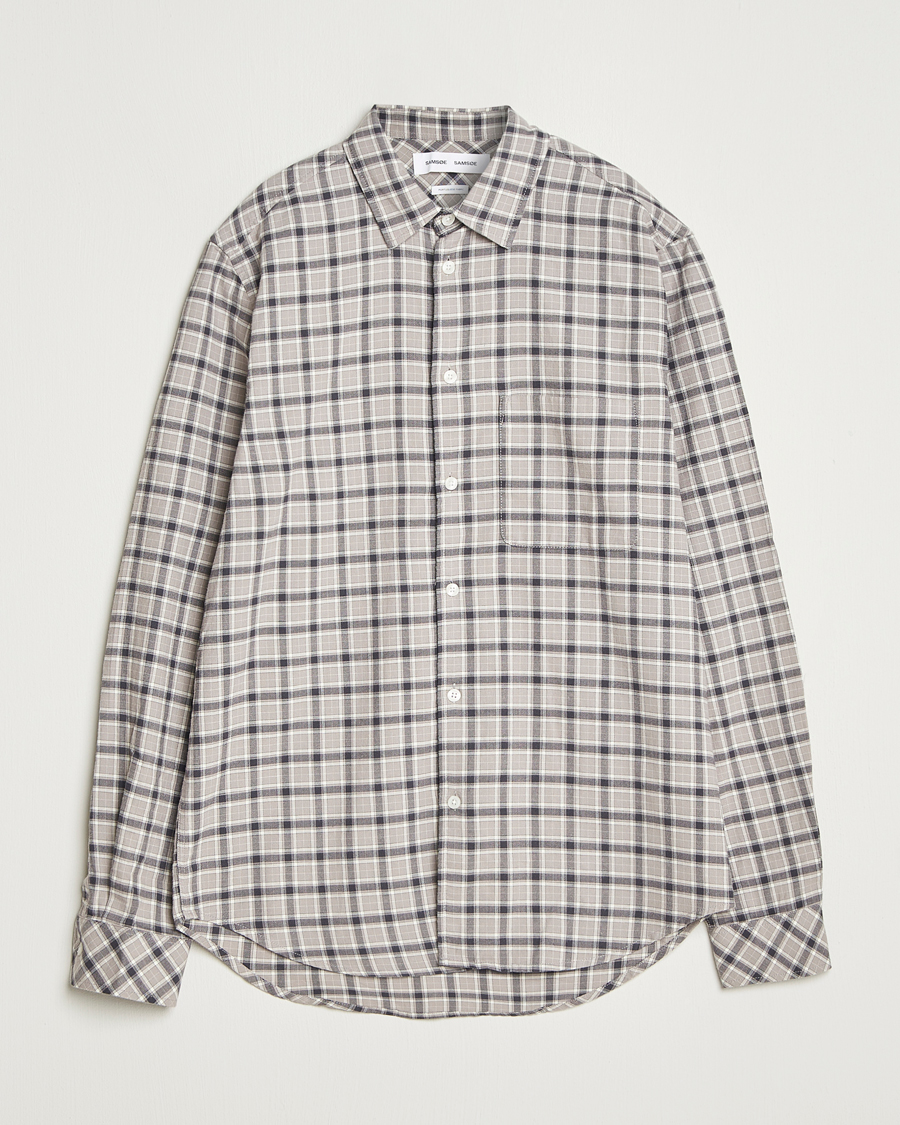 Herr | Skjortor | Samsøe Samsøe | Liam Brushed Cotton Checked Shirt Elephant Skin