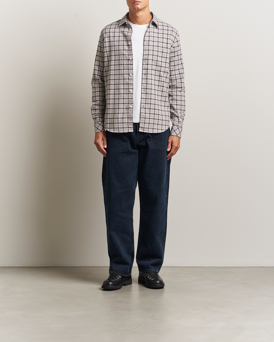 Herr | Skjortor | Samsøe Samsøe | Liam Brushed Cotton Checked Shirt Elephant Skin