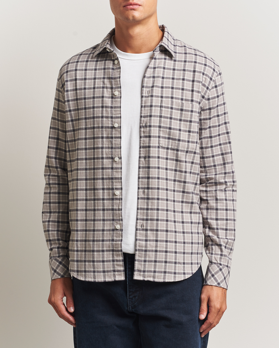 Herr | Skjortor | Samsøe Samsøe | Liam Brushed Cotton Checked Shirt Elephant Skin