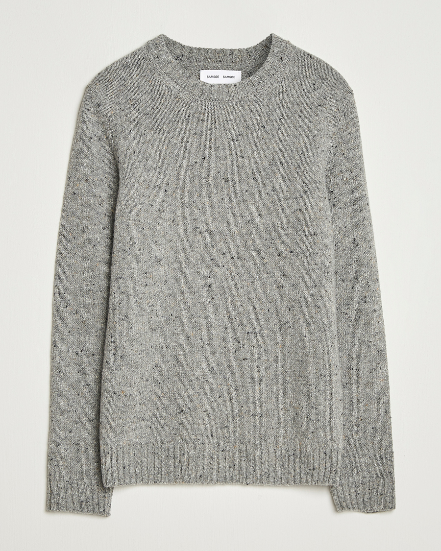 Herr | Tröjor | Samsøe Samsøe | Nataniel Donegal Knitted Crew Neck Grey Melange