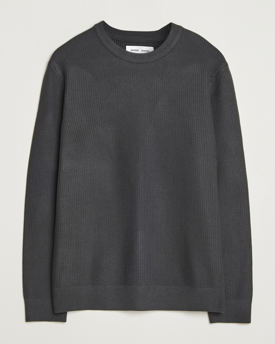 Herr | Tröjor | Samsøe Samsøe | Dem Structured Knitted Crew Neck Black Oyster