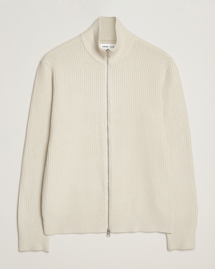 Herr | Tröjor | Samsøe Samsøe | Dem Structured Knitted Full Zip Silver Birch