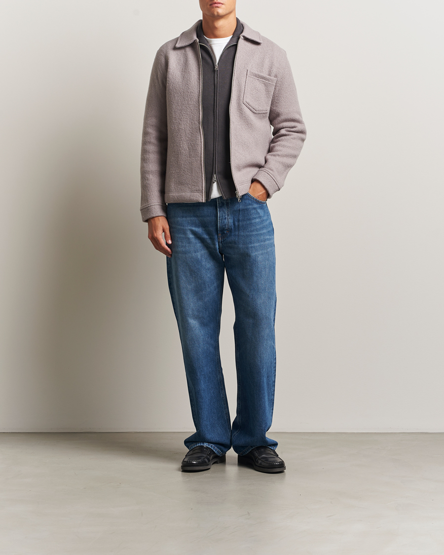 Herr | Tröjor | Samsøe Samsøe | Hannes Boiled Wool Full Zip Elephant Skin