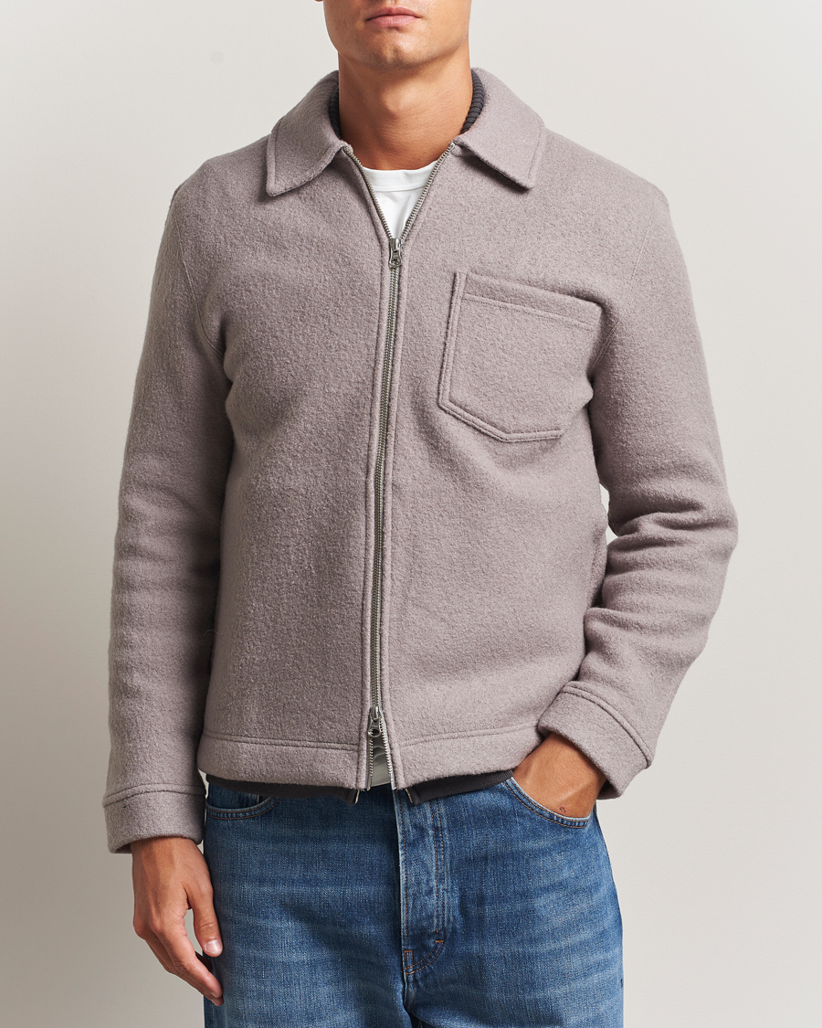 Herr | Tröjor | Samsøe Samsøe | Hannes Boiled Wool Full Zip Elephant Skin
