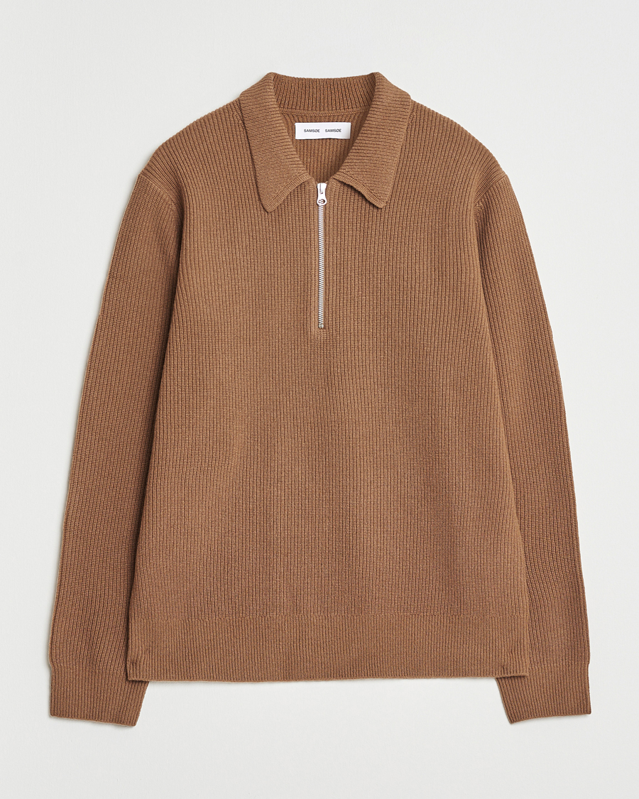 Herr | Tröjor | Samsøe Samsøe | Isak Knitted Half Zip Polo Otter Brown