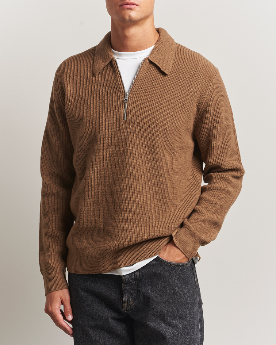 Herr | Tröjor | Samsøe Samsøe | Isak Knitted Half Zip Polo Otter Brown