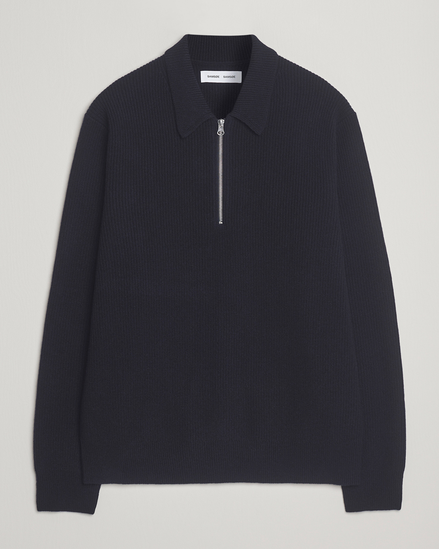 Herr | Tröjor | Samsøe Samsøe | Isak Knitted Half Zip Polo Salute Navy