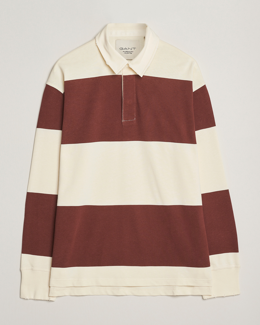 Herr | Tröjor | GANT 240 Mulberry Street | Block Stripe Heavy Rugger Mahogany Brown/White