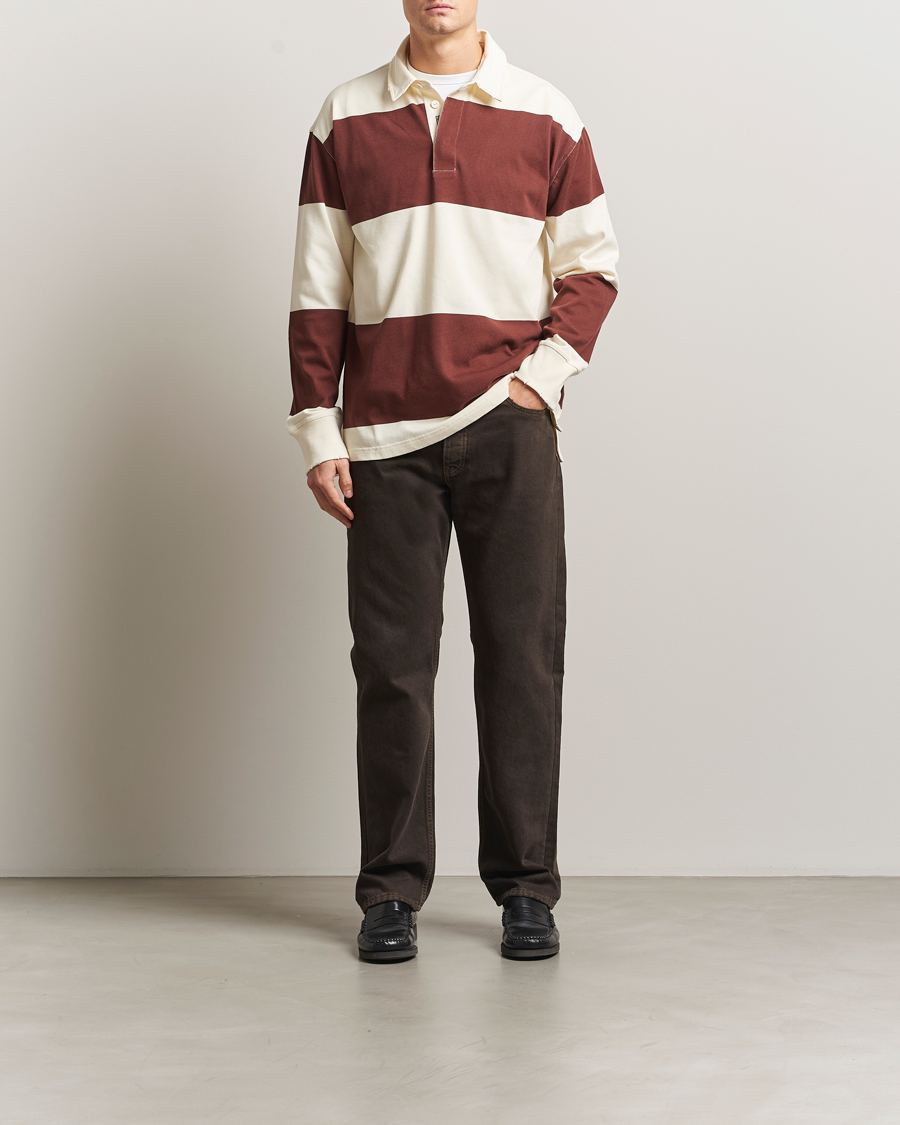 Herr | Tröjor | GANT 240 Mulberry Street | Block Stripe Heavy Rugger Mahogany Brown/White
