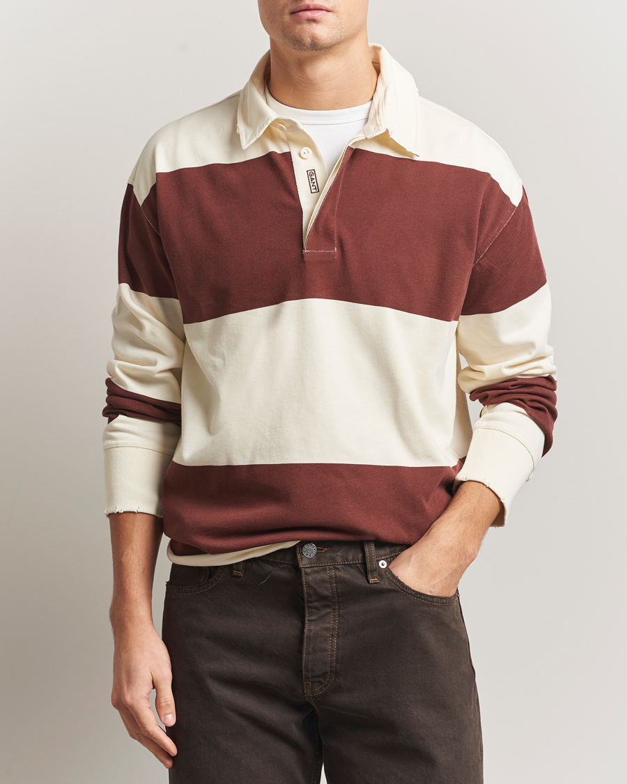 Herr | Tröjor | GANT 240 Mulberry Street | Block Stripe Heavy Rugger Mahogany Brown/White