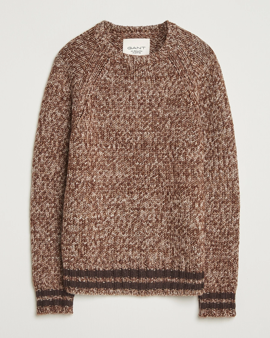 Herr | Tröjor | GANT 240 Mulberry Street | Wool Heavy Knitted Sweater Light Brown Melange