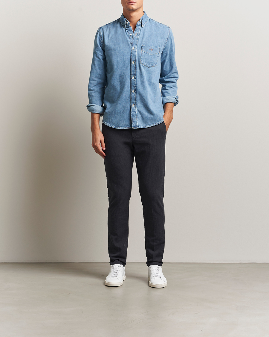 Herr | Byxor | Gant | Slim Fit Cotton Herringbone Trousers Antracite