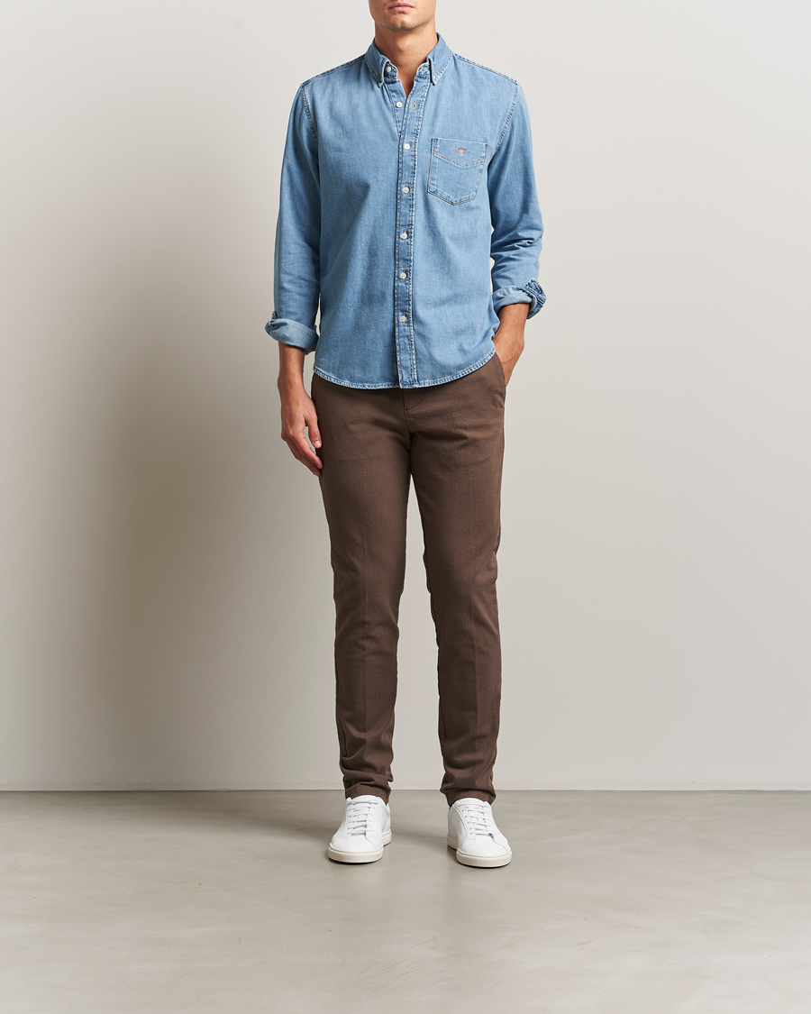 Herr | Byxor | Gant | Slim Fit Cotton Herringbone Trousers Rich Brown