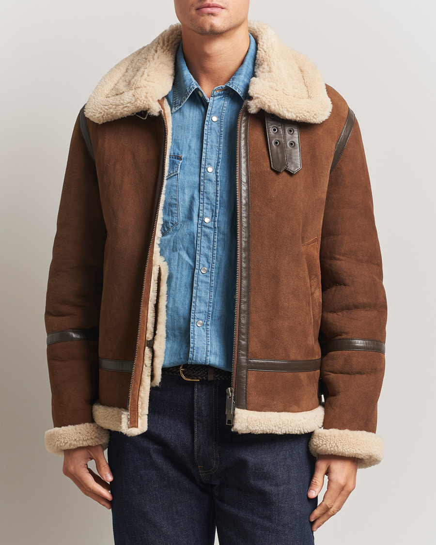 Herr | Jackor | GANT | Suede Shearling Jacket Mahogany Brown