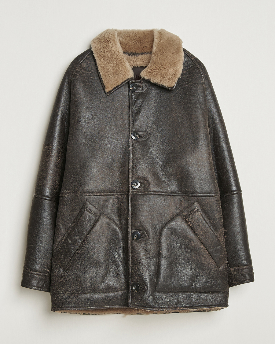 Herr | Jackor | Gant | Worn In Leather Shearling Jacket Deep Brown