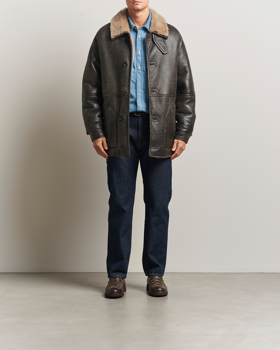 Herr | Jackor | Gant | Worn In Leather Shearling Jacket Deep Brown