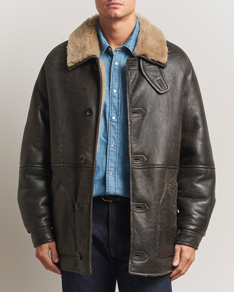 Herr | Jackor | Gant | Worn In Leather Shearling Jacket Deep Brown