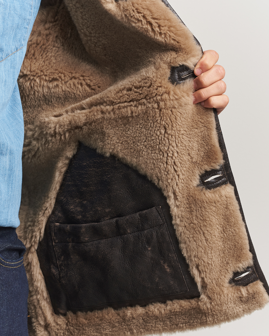 Herr | Jackor | Gant | Worn In Leather Shearling Jacket Deep Brown